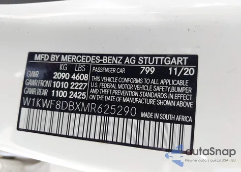 2021 Mercedes-Benz C 300 Sedan from USA, damaged, VIN W1KWF8DBXMR625290